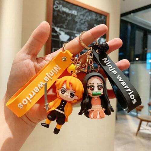 Anime Demon Slayer Key Chain Kimetsu No Yaiba Silicone Key Ring Kamado Nezuko Kamado-Tanjirou Agatsuma Zenitsu Funny Llavero
