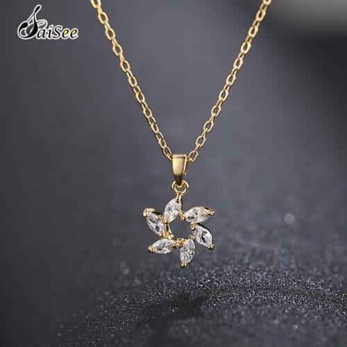 SaiSee Exquisite Flower CZ Pendant Necklace for Women Gold Color Cubic Zirconia Link Chain Fashion Jewelry Female Dropshipping