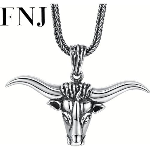 FNJ bull head Pendant 925 Silver Original Pure S925 Silver Pendants for Jewelry Making Women Men Fine