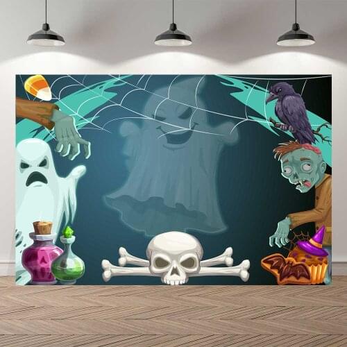 Seekpro Happy Halloween Birthday Ghost Bat Moon Owl Castle Candy Pumpkin Background Light Night Photo Backdrop Photography