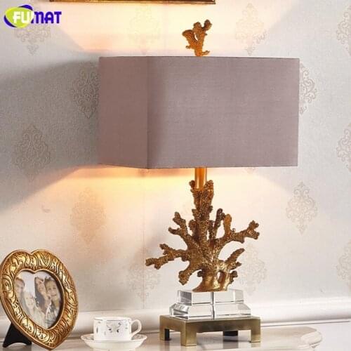 FUMAT Crystal Base Coralline Frame Table Lamps Luxury Gold Desk Light LED E27 E26 Brief Modern Lighting European American Style