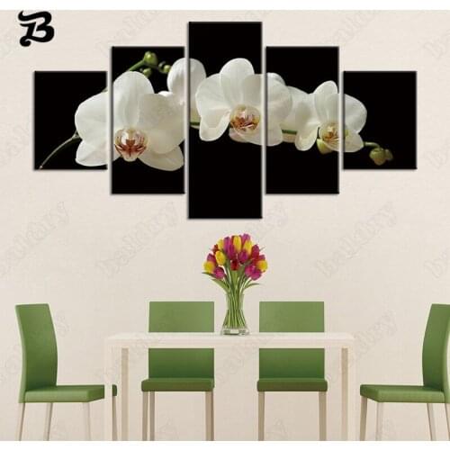 White Flower Canvas Painting Wall Art 5 Pcs Black and White Style Flowers Wall Pictures for Living Room Bedroom Home Decoration