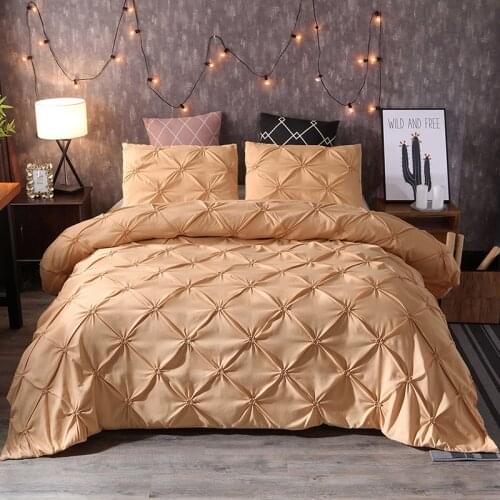 Gold Elastic pinch pleated style new trendy queen and king off 3pcs duvet cover set with zipper closure bedding sets