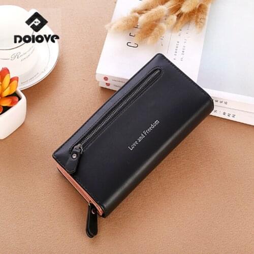 DOLOV Wallet women long section of the students a small fresh retro personality zipper simple buckle ultra-thin folding wallet