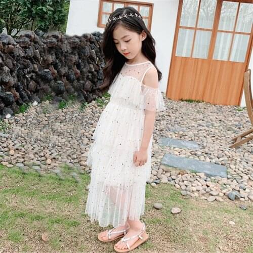 Beautiful girls dresses for party and wedding with biling bling shine star white gauzy dress