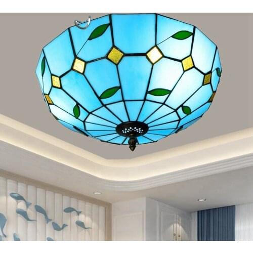 Creative Blue Mediterranean Vintage Tiffany Colored Glass Aisle Corridor Balcony Lobby Bedroom Ceiling Lighting