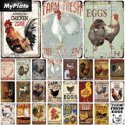 Chicken Vintage Metal Sign Tin Sign Vintage Farm Fresh Decor Plaque Home Wall Decor Bar Sign Home Decor Eggs Poster