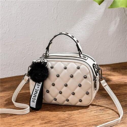 Mini PU Leather Crossbody Bags For Women 2021 Hair ball Shoulder Messenger Bag Ladies Small Rivet Handbags Travel Hand Bag