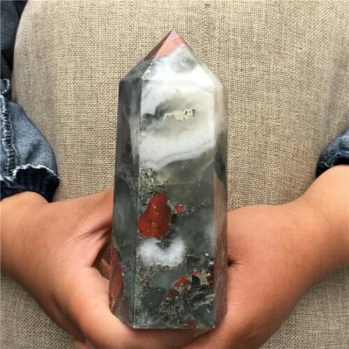 Natural African blood stone Quartz Obelisk Crystal Wand Point healing