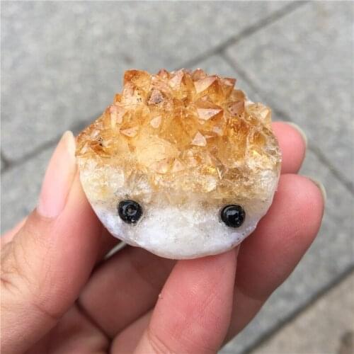 Natural citrine crystal clusters Pure hand carving cute hedgehog Home decoration for gift