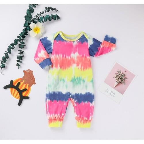 1-3Y Autumn New Rompers Kids Girls Fashion Boy Tie-dye Print Long Sleeve O Neck Jumpsuits Baby Clothes One-piece Outfit