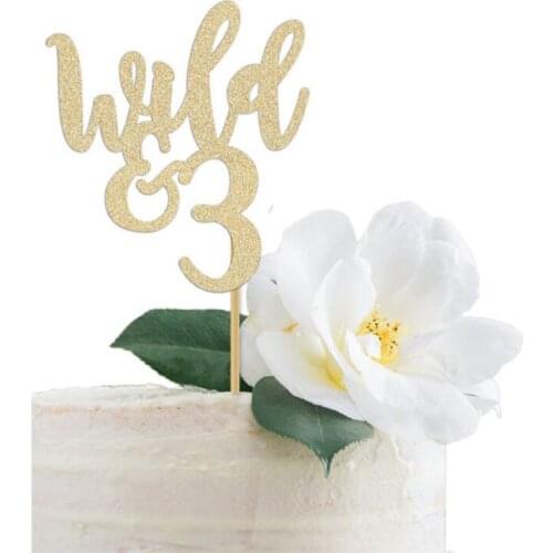 Personalize Wild & 3 Cake Topper Gold | Custom Wild and Three 3rd Birthday Party for a Girl or Boy