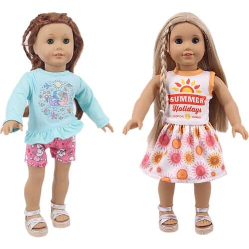 Fashion New Pattern Cartoon Print Dress Fit 18 Inch American&43cm Baby New Born Doll Clothes Accessories,Girls Toys