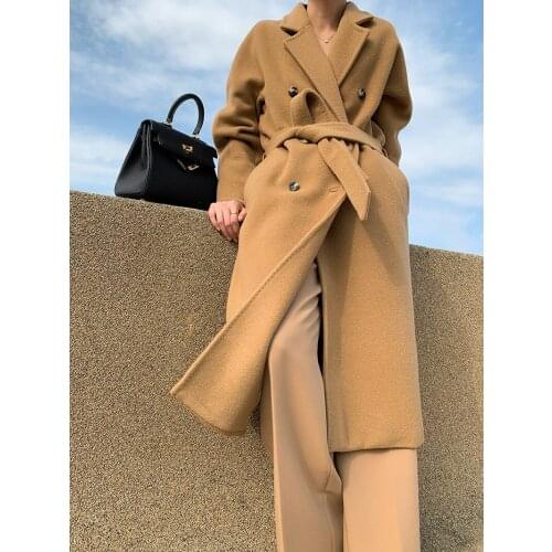 Heavy mid-length double-breasted suit collar double-sided high-count wool coat woolen coat female 21 new