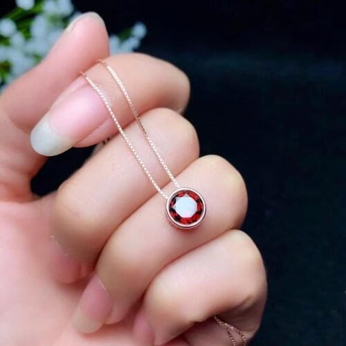 ESC1 red garnet gemstone round pendant for necklace for women jewelry with silver shiny wine red good cut hot selling gift