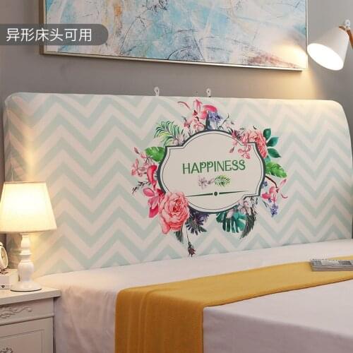 Simple Modern Green Plants Printing Bed Head Cover Full Enclosed Elastic Dust-proof Headboard Cover/ Protective Cover