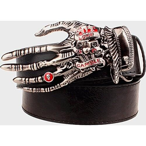 Wild mens belt metal rock Hip Hop Dress Up skull Claw belt hand bone waistband popular devil palm belts Punk belt decoration