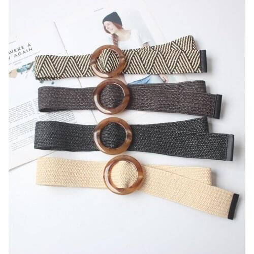 Wax Rope Braiding women belt Round Buckle Skirt Belt Womans Vintage Knitted Waist Belt Woven Female Elastic Braided Belt black