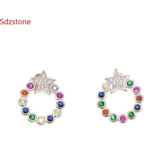 Silver Color Round Rainbow Star Earring Bijoux Helix Piercing Tragus Piercing Ear Fake Piercing Earrings Pircing Jewelry