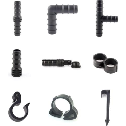 10pcs 16mm PE Pipe Connectors Garden Water Micro Drip Irrigation Pipe Hose Connector Watering System Joints Tee Elbow Plug