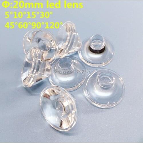 50pcs/lot 1w 3w High Power led lenses, 20mm pmma optical led lens angle 5 10 15 30 45 60 90 120 degree excellent quality