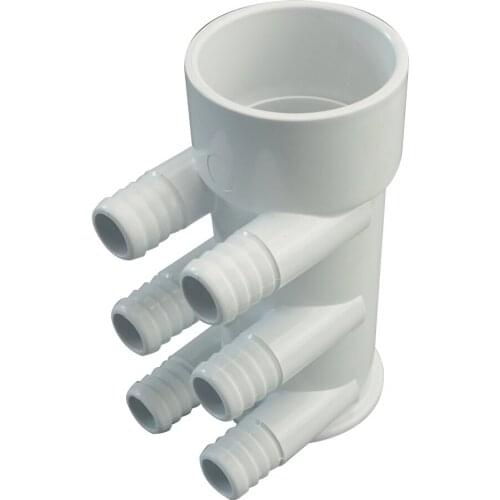 Spa Hot Tub Aqua Manifold PVC x Dead End x (6) 3/4" ports, PVC Water Manifold 2"S x 2" S with 6 3/4" Ports