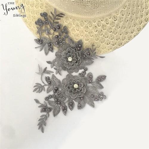 High quality embroidery Lace Collar Pearl Beaded 3D Flowers trim Lace Applique Wedding Dress Decor Neckline Floral Patch Costume