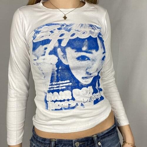 Y2K Vintage E-girl Tank Top Women Autumn T-shirt Long Sleeve Cropped Vest Fairy Grunge Harajuku Gothic Female Clothes Streetwear