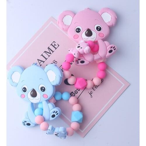 Baby Care Koala Teething Pacifier Clips Necklace Chew Toy Baby Teether Pacifier Chains Food Grade Silicone Chews Nurse Gift Toys