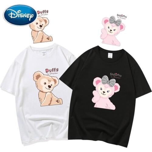 Disney Fashion Duffy Bear ShellieMay Letter Cartoon Print Couples Unisex Women T-Shirt Short Sleeve O-Neck Pullover Tops 7 Color