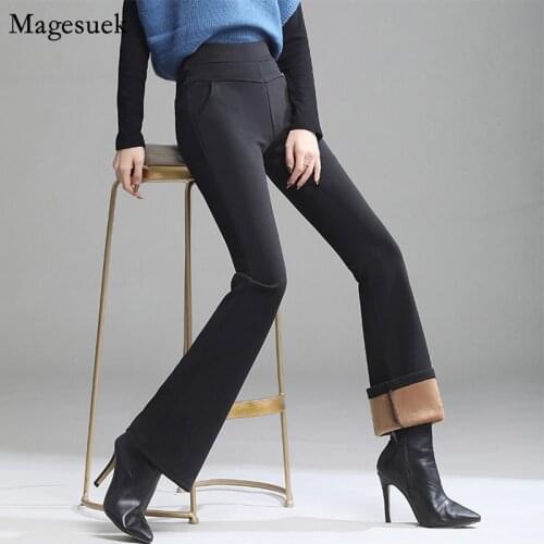 New Plus Size Thicken Velvet High Waist Pants Women Autumn Winter Warm Flare Pants Casual Straight Women Trousers Pantalon 11519