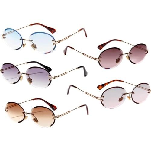 Womens Oval Rimless Sunglasses Diamond Cutting Eyewear Anti UV Shades Glasses