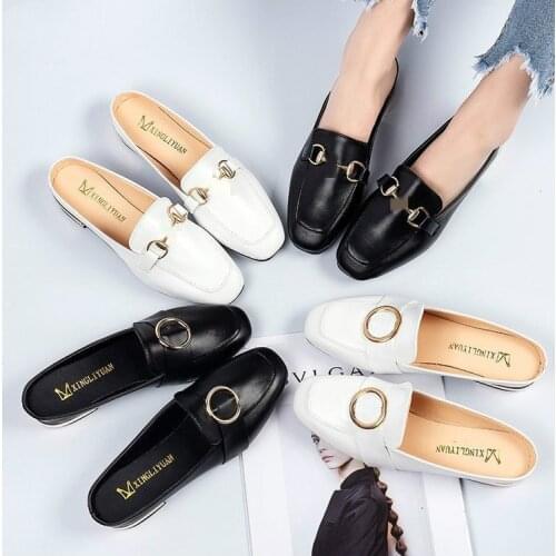 2020 hot half slippers flat bottom square buckle chic slippers all-match fashion outer wear flip flops women shoes slipper