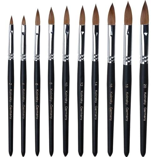 10Sizes Pure Kolinsky Sable Hair Brushes Nail Art Painting Drawing Brush UV Gel Carving Pen DIY Nail Drawing Liquid Black Handle