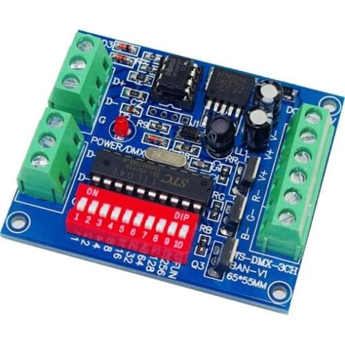 10pieces free shipping 3 channel DMX512 RGB controller easy 3CH DMX512 decoder DC5-24V input each channel max 15A