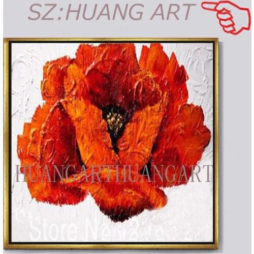 100% Hand Painted Abstract Red Flower Art Painting On Canvas Wall Art Wall Adornment Picture Painting For Live Room Home Decor