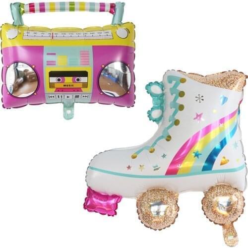 2pcs Radio Roller Skates Foil Balloons Boombox Rollerblade For Birthday Wedding Party Decorations Foil Balloons Kid Baby Toys