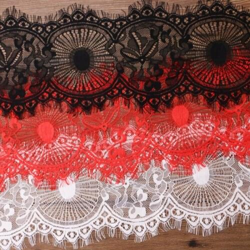 3 yards, 17 cm wide, fashionable, high quality hand-made DIY red and black eyelash lace trim, lace fabric