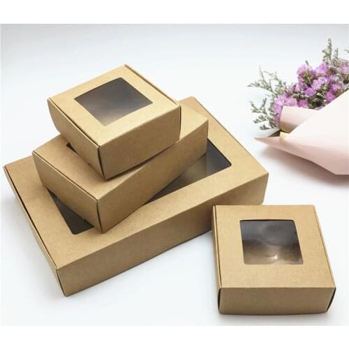 50Pcs Multi Size Paper Soap Box With Clear PVC Window Kraft Paper Candy Box Jewelry Gift Box Wedding Birthday Party Gift Package