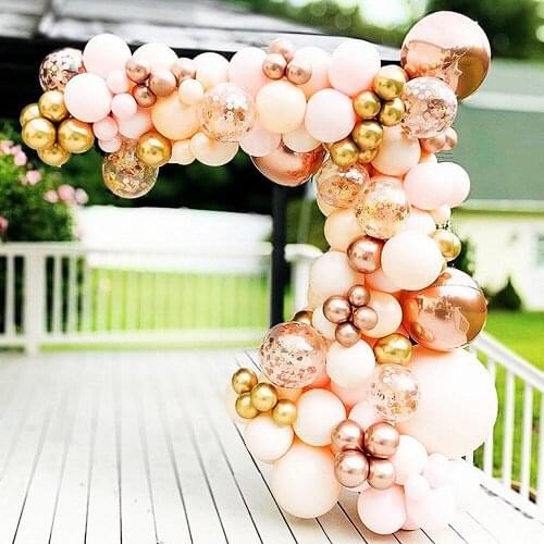 96pcs Macaron Orange Balloon Garland Arch Kit Chrome Rose Gold Ballon with 4D Globos Wedding Birthday Party Decor Baby Shower