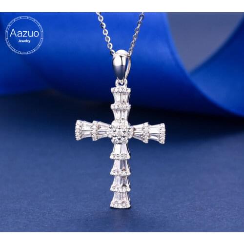 Aazuo 18K Orignal White Gold Real Diamonds 0.60ct Cross Necklace with Chain gifted for Women&Man Senior Banquet Wedding Au750