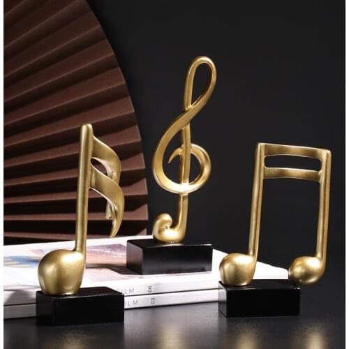 Home Decoration Accessories Modern Miniature Figurines Art Statuette Golden Musical Note Handicraft Living Room Desk Ornaments
