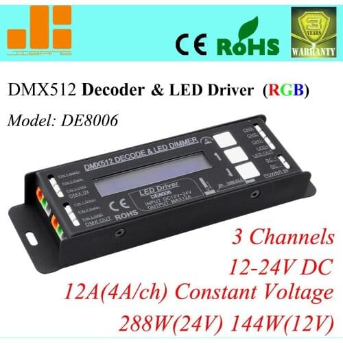 Free Shipping New2013 LCD display DMX Decoder 3ch RGB LED Controller DE 8006