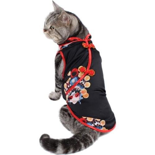 Black Cats Cheongsam Dresses Chinese Peking Opera & Style Dresses for Pet Cats Dogs Elastic Fabric Pet Clothes ropa gato S-XXL