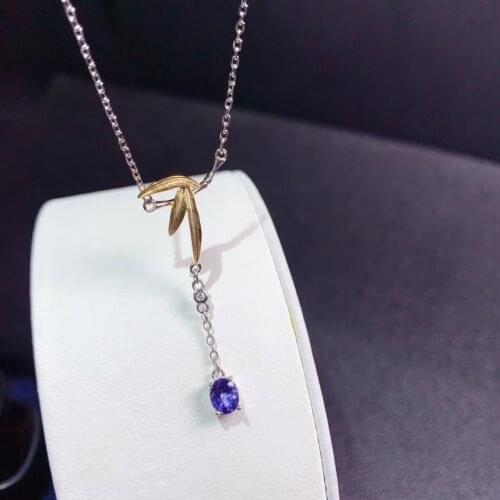 Elegant leaf tassels waterNatural blue sapphire Necklace natural gemstone Pendant Necklace S925 silver girl party gift Jewelry