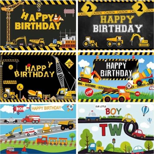 Birthday Construction Backdrop Zone Excavator Truck Crane Builder Newborn Shower Boy Photography Background For Photo Studio