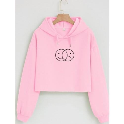 Cotton Short Waisted Hoodies for Women Harajuku Style Crop Sweatshirt Soft Duality Clothing Long Sleeve Hoody Top for Ladies