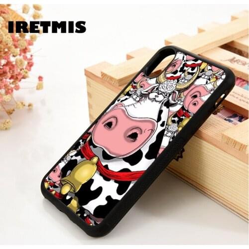 Iretmis 5 5S SE 6 6S phone case cover for iPhone 7 8 plus X Xs 11 Pro Max XR Cow print pattern farm animal cute cartoon cow spot