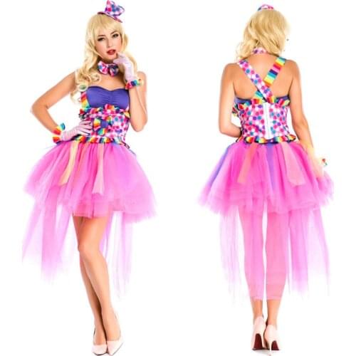 Classic Halloween Costume Candy Color Clown Clothing Fairy Adult Women Girls Clown Dress