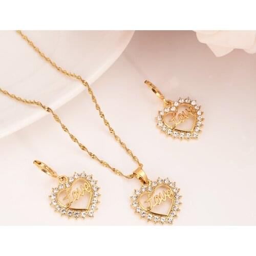 Crystal cz white stone love Jewelry sets Pendant Chain Earrings African Dubai Bride Wedding women girls Bijoux mother party gift